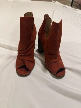Chinese Laundry Rust Suede Peep-Toe Ankle Booties